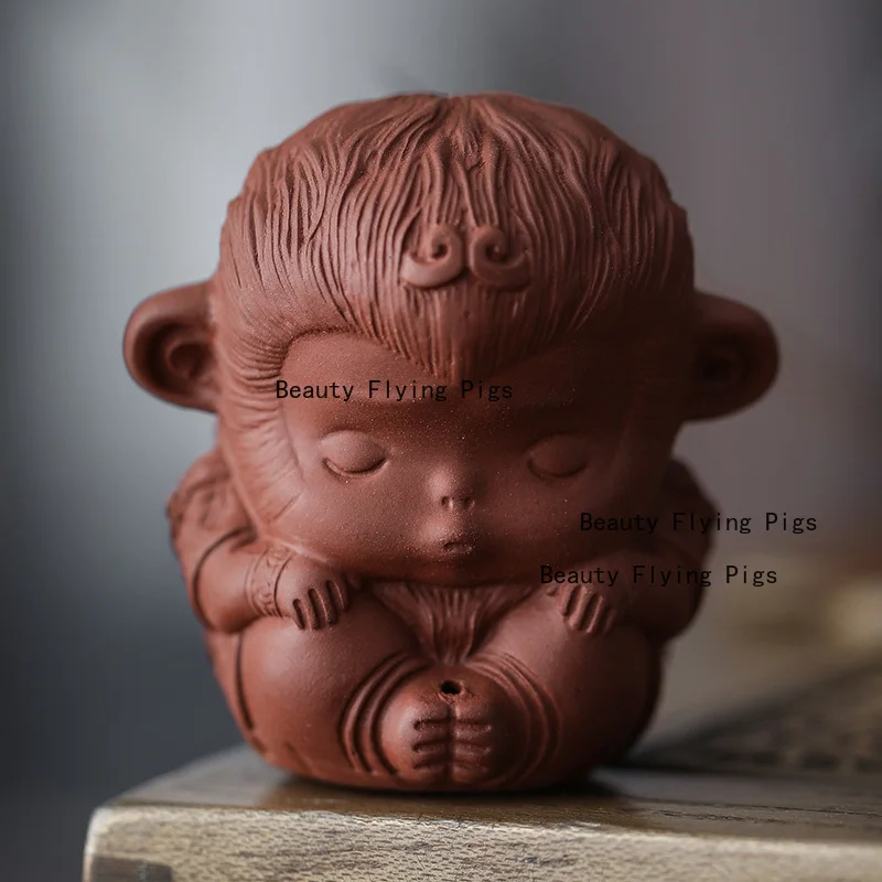 Purple Clay Little Spirit Monkey Zen Tea Pet Creative Handmade Sun Wukong Fragrance Insertion Feng Shui Ornament