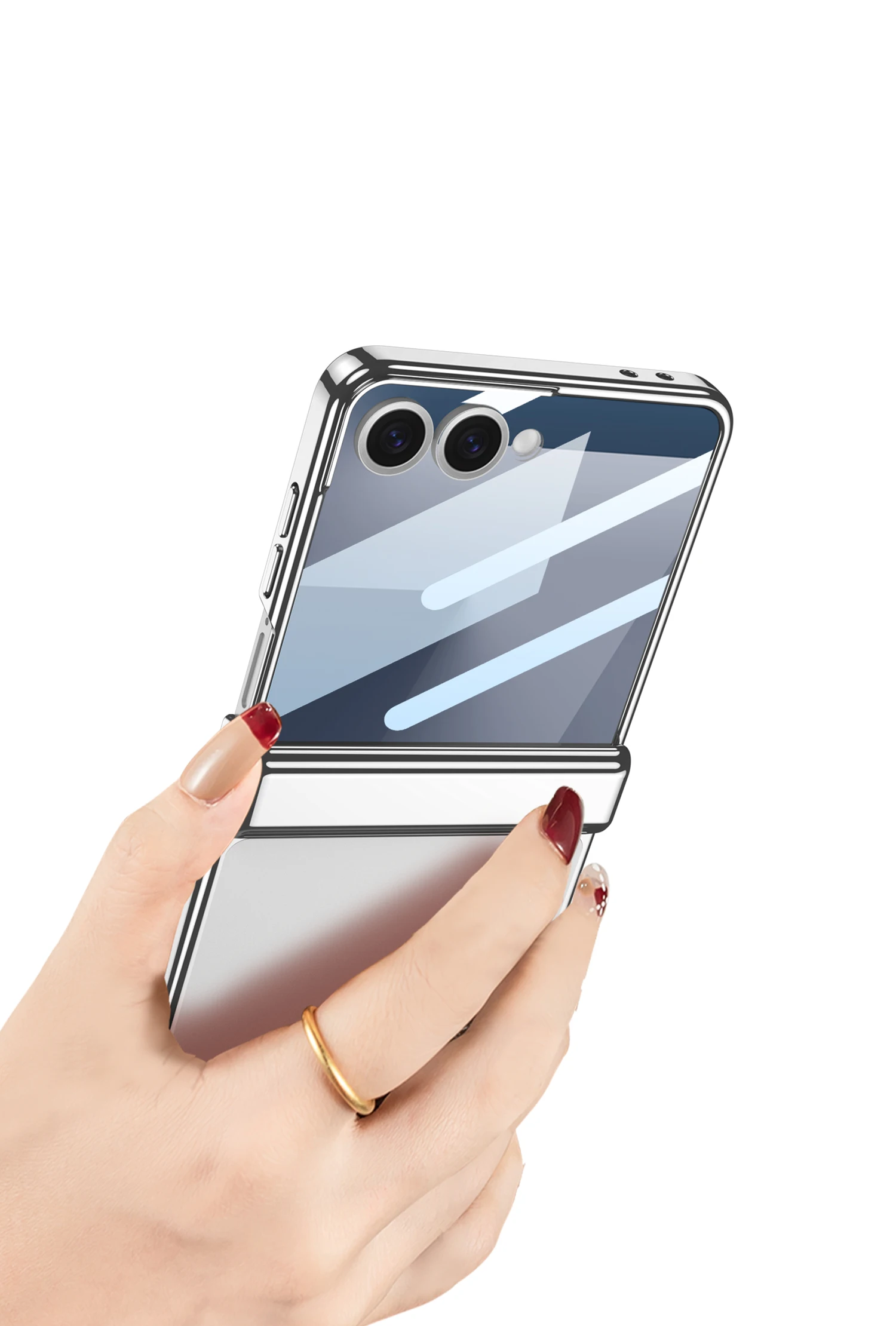 Magnetic Hinge Plating Clear Case for Samsung Galaxy Z Flip 7 6 Outer Screen Pro