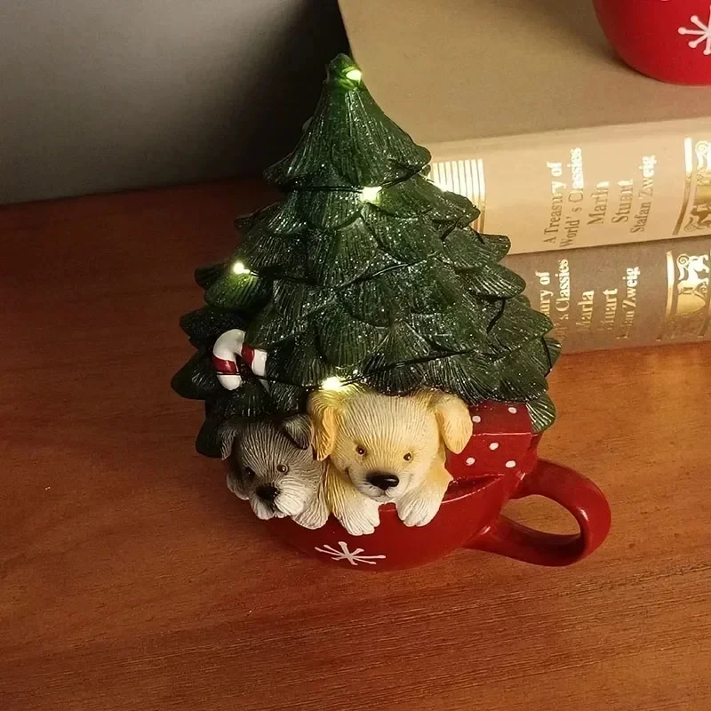 

Осветляющие рождественские фигурки, чайная чашка на елку, кошку, собаку, Рождество, художественные поделки, новогодние подарки для детей, Рождественское украшение 2024