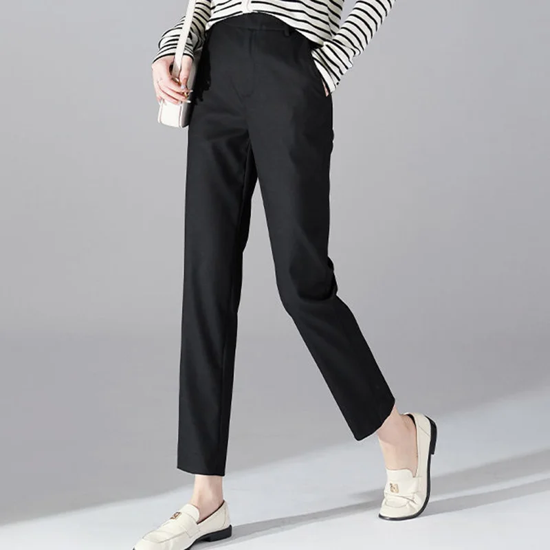 Fashion Loose High Waist Spliced Pockets Zipper All-match Pants Women's 2023 Autumn New Office Lady Solid Color Casual Pants