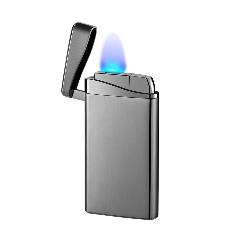 Support Custom Flat Blue Flame To Open Flame Double Fire Windproof Lighter Butane Gas Dual Flame Cigarette Lighter