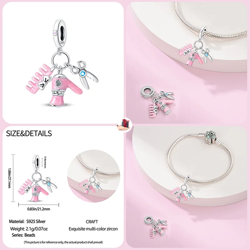 925 Sterling Silver Fashion Sewing Machine Tailor Hairdresser Mixer Charms Beads For Brand Original Bracelet DIY Jewelry Gift 4