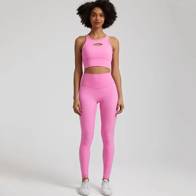 Lemon Women Soft Gym Fitness Yoga Set Legging Short Sleeve Cutout Back Top 2pc Suit Comprehensive Training Jog Women Round Neck