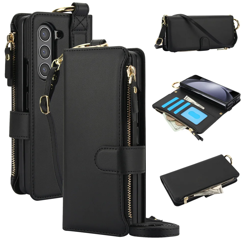 Crossbody Wallet Phone Case with Card Slot & Ring Holder - PU Leather Cover