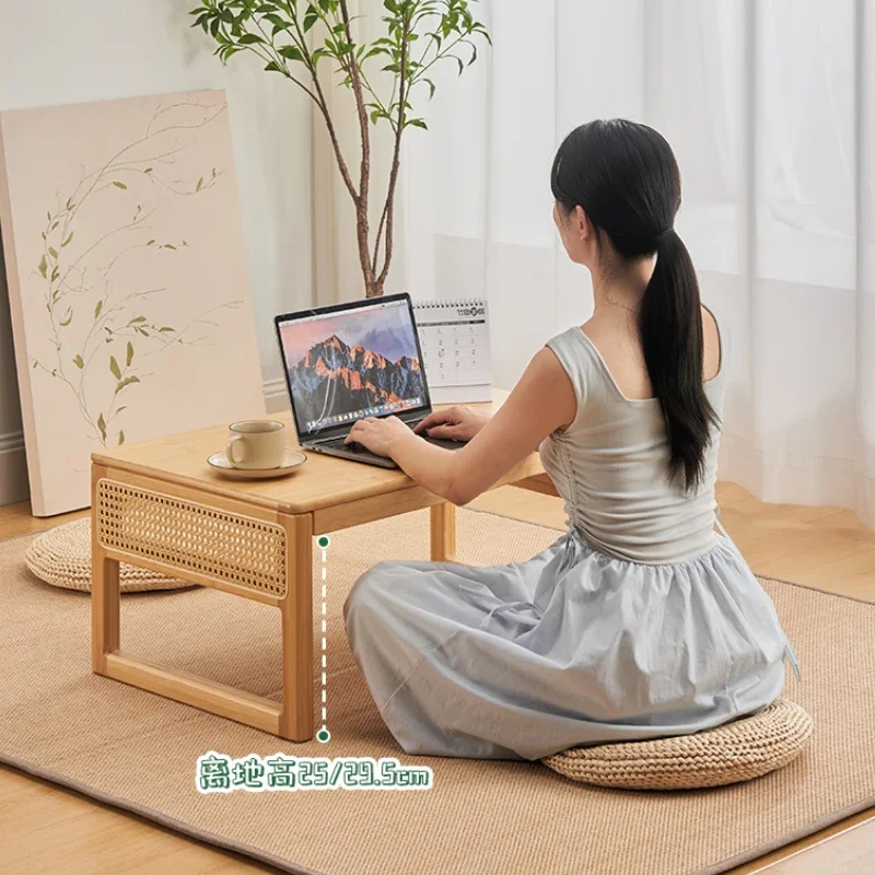 Bamboo Rattan Bay Window Table Wear-Resistant Small Coffee Stand Durable Tatami Bedside Table Bedside Study Desk