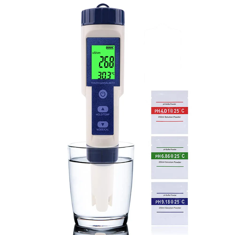 Five in one water quality detector 9909 multifunctional water pen pH acidity meter salinity meter TDS quality detection pe