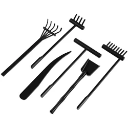 6 - Piece Mini Zen Garden Rake Set - Lightweight and Reusable Desk Tools Kit (Black)