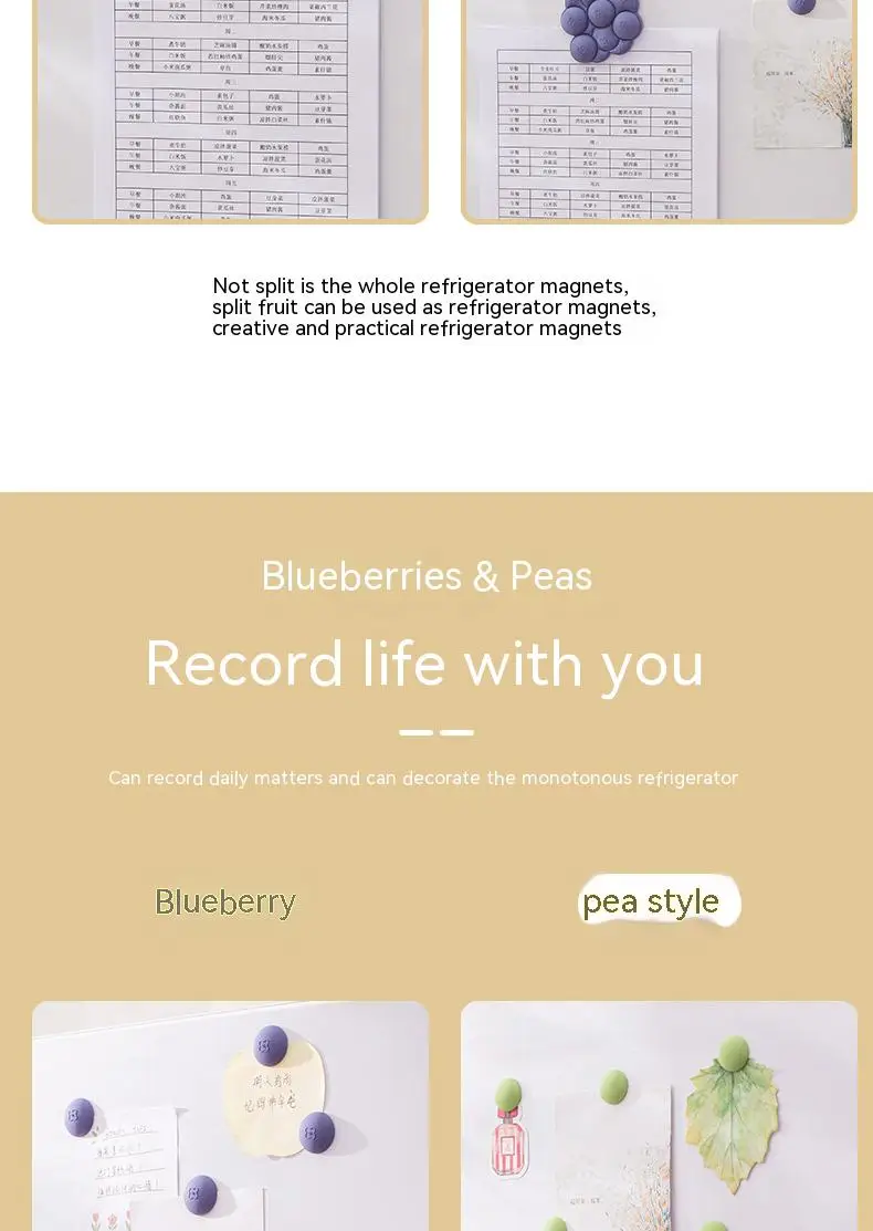 Description Picture 5 of itemCute Creative Grape Peas Fridge Magnet Acrylic Suction Refrigerator Stickers  3D Cute Fruit Particles Sticker Home Decoration
