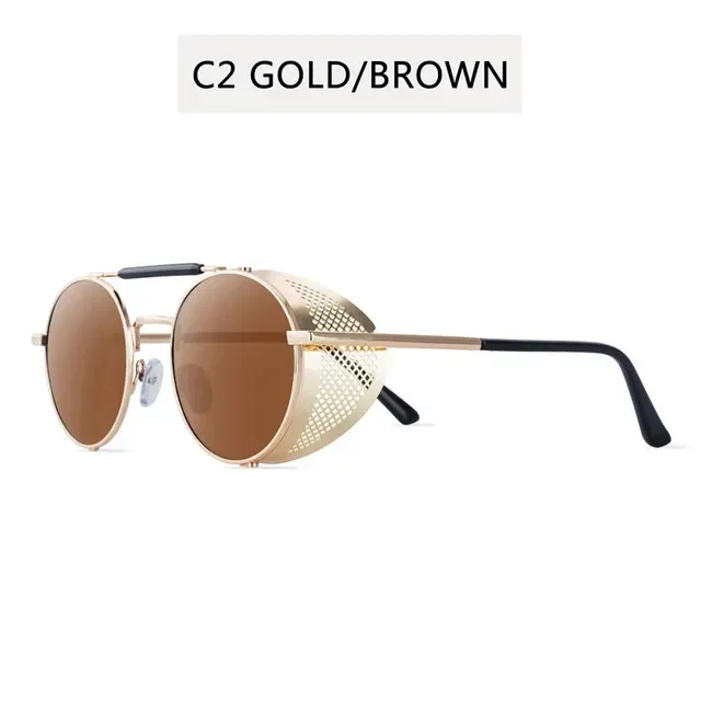Vintage Steampunk Round Metal Sunglasses with UV Protection