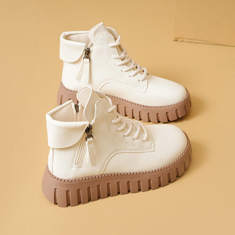 

Women's Ankle Fashion Boots Low Heel Platform Chunky Sole Lace Up Side Zipper Combat Biker Boots