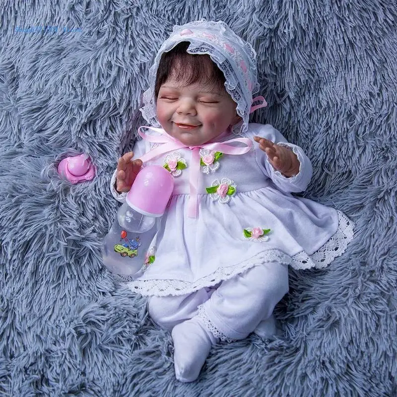 

85WA 18’’ Soft Toy Reborns Soft Realistic Baby Girl for Doll with Lace Hair Band Educational Interactive Caucasian f