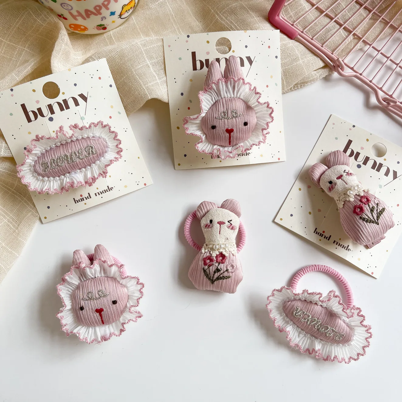 6pcs Rabbit Hairpin Sets for Baby Little Princess Korean Headwear Bunny Bobby Pin Hair Tie Set Easter Girls Hair Acc