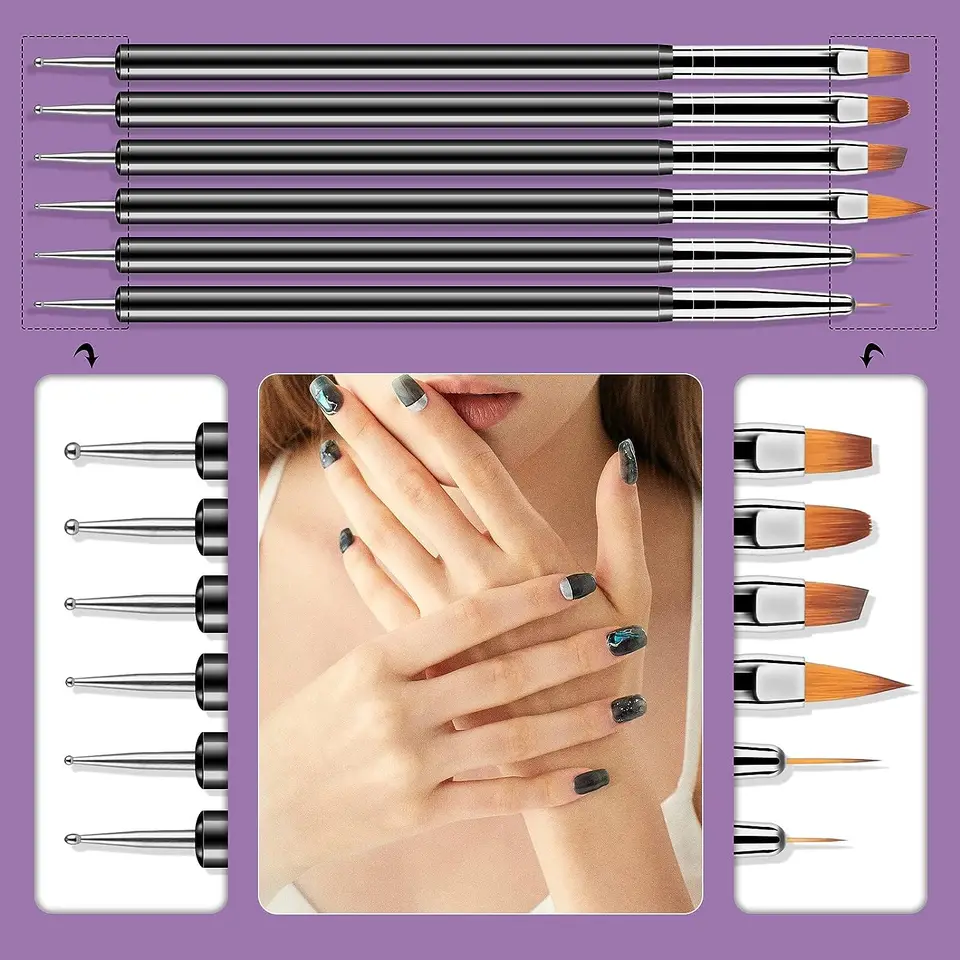20-Piece Nail Art Brush And Dotting Tool Set - Acrylic, UV Gel, Polish Application