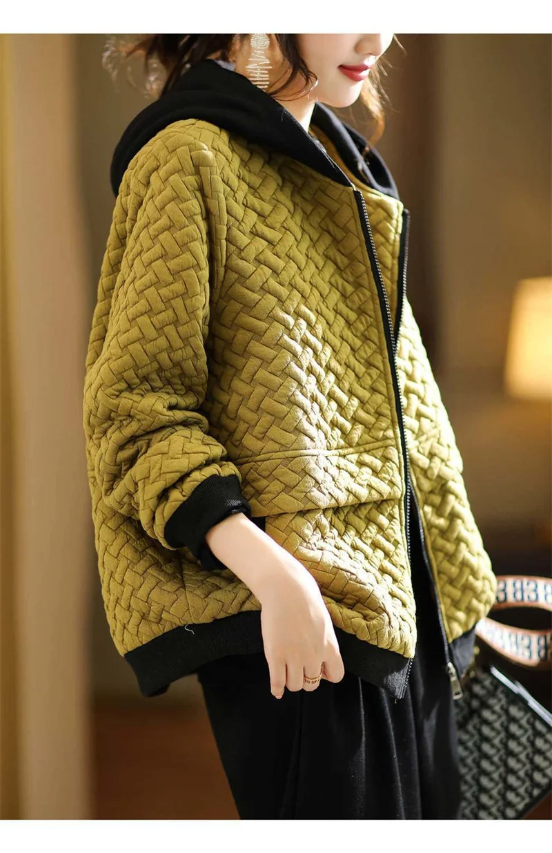 Sbcfb9e6d928f490c900d39a4d5c2300ff Hooded Casual Coat Women's High End Mother's Jacket Autumn And Winter New Korean Patchwork Outwear With Short Zipper Basic Coat Mallzona