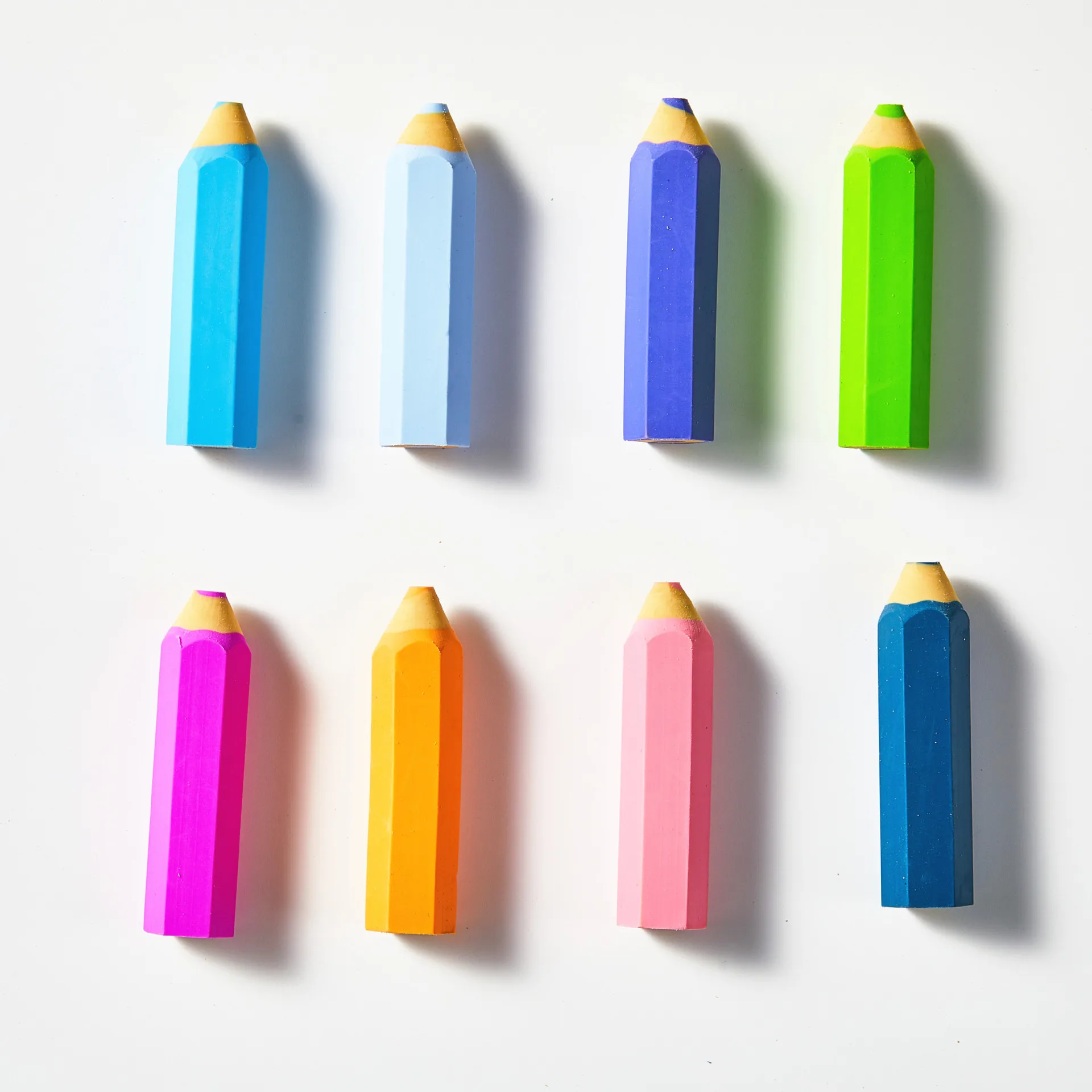 Cute and creative pencil-shaped erasers that are easy to use and erase, perfect for students.