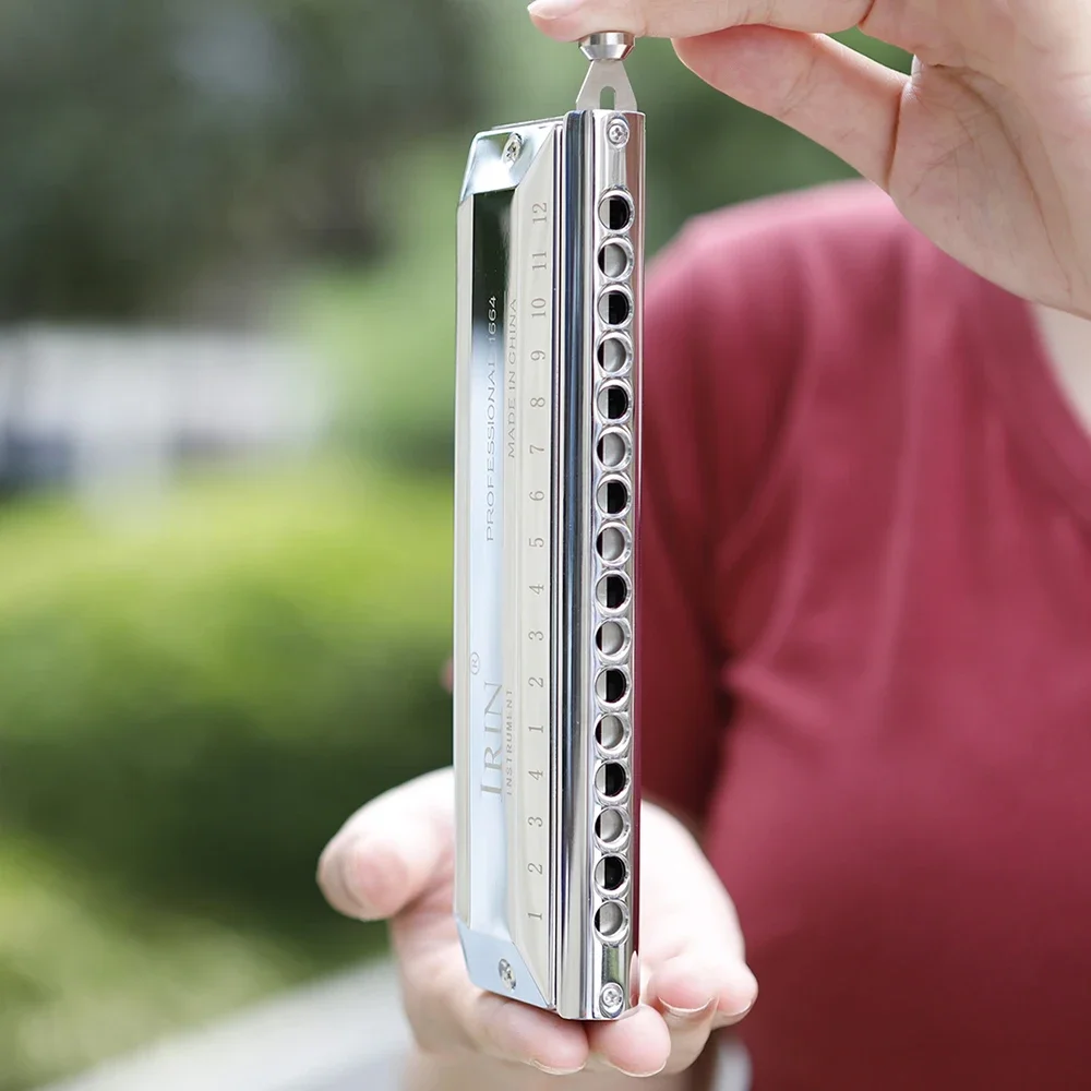IRIN 16 Holes 64 Tones Harmonica Chromatic Scale Woodwind Instrument Tones Semitones Switching Mouth Organ Music Gift With Case