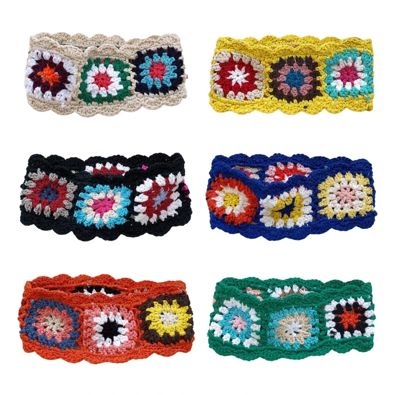 

Color Matching Flower Pattern Hair Kerchief Crochet Bandana Tie Back for Head