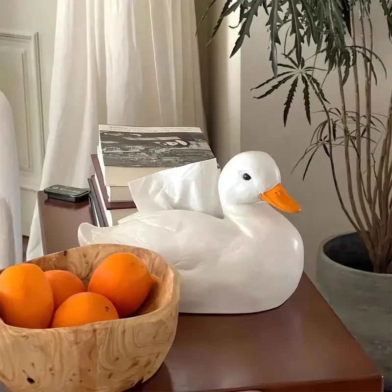 AhunderJiaz White Resin Duck Tissue Box Dining Table, Living Room, Bedroom with Cute Decor Tissue Boxesome Decoration 4