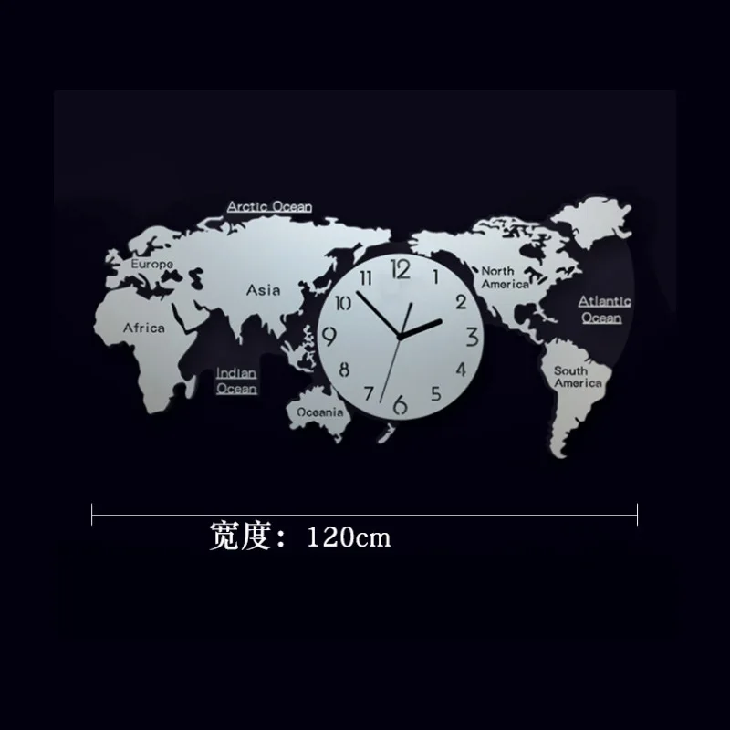 World Map Large Wall Clock Acrylic 3d Wall Clocks Color:120X55CM;Sheet Size:Other