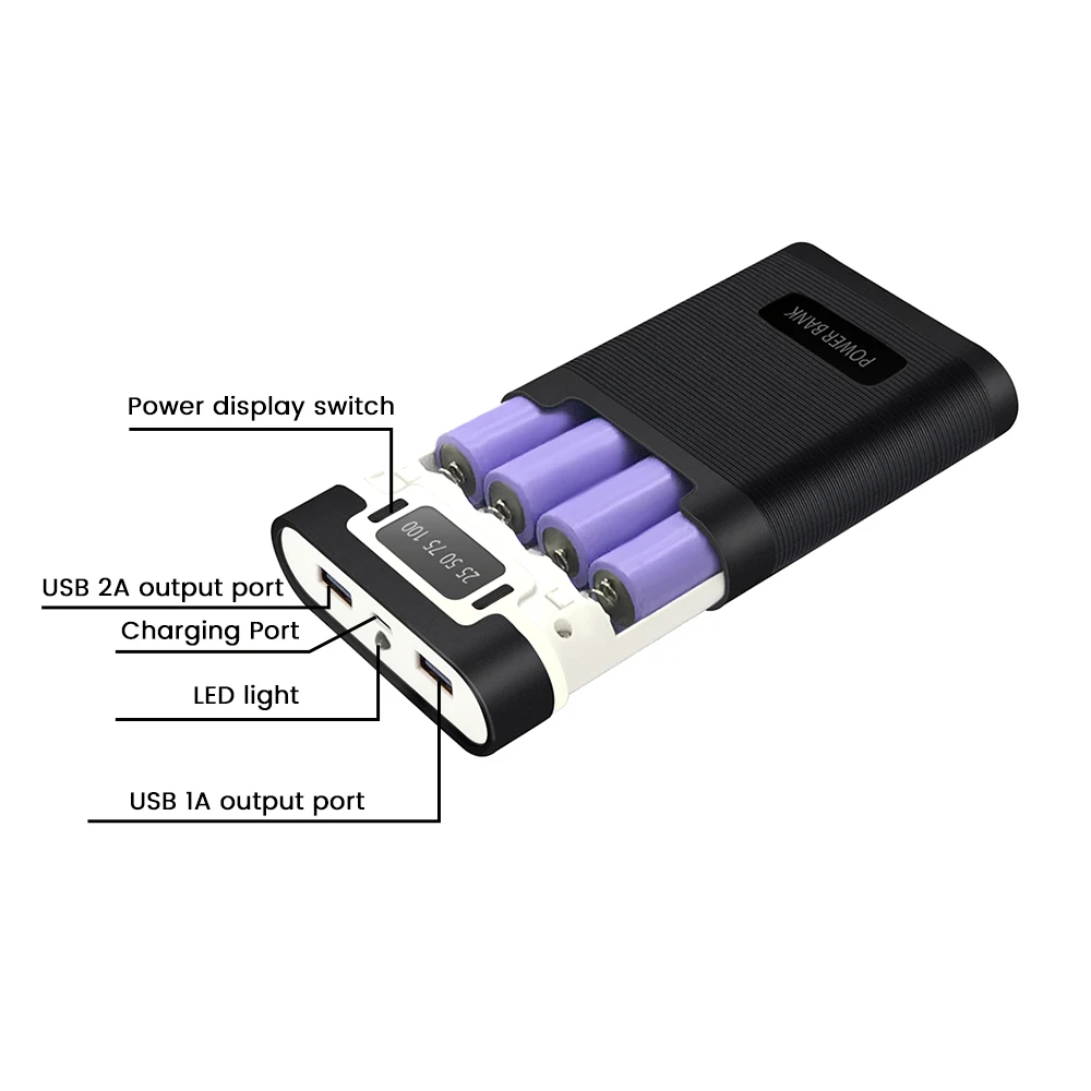 DIY 쉘 4*18650 배터리 홀더 휴대용 전원 은행 케이스 휴대 전화 충전기 쉘 5V Type-c 18650 배터리 보관함
