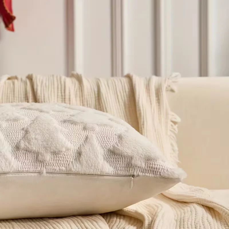 Plush Christmas Pillow Cover Embroidered Decorative Cushion Case Soft Throw Pillowcase for Sofa Living Room No Pillow Core