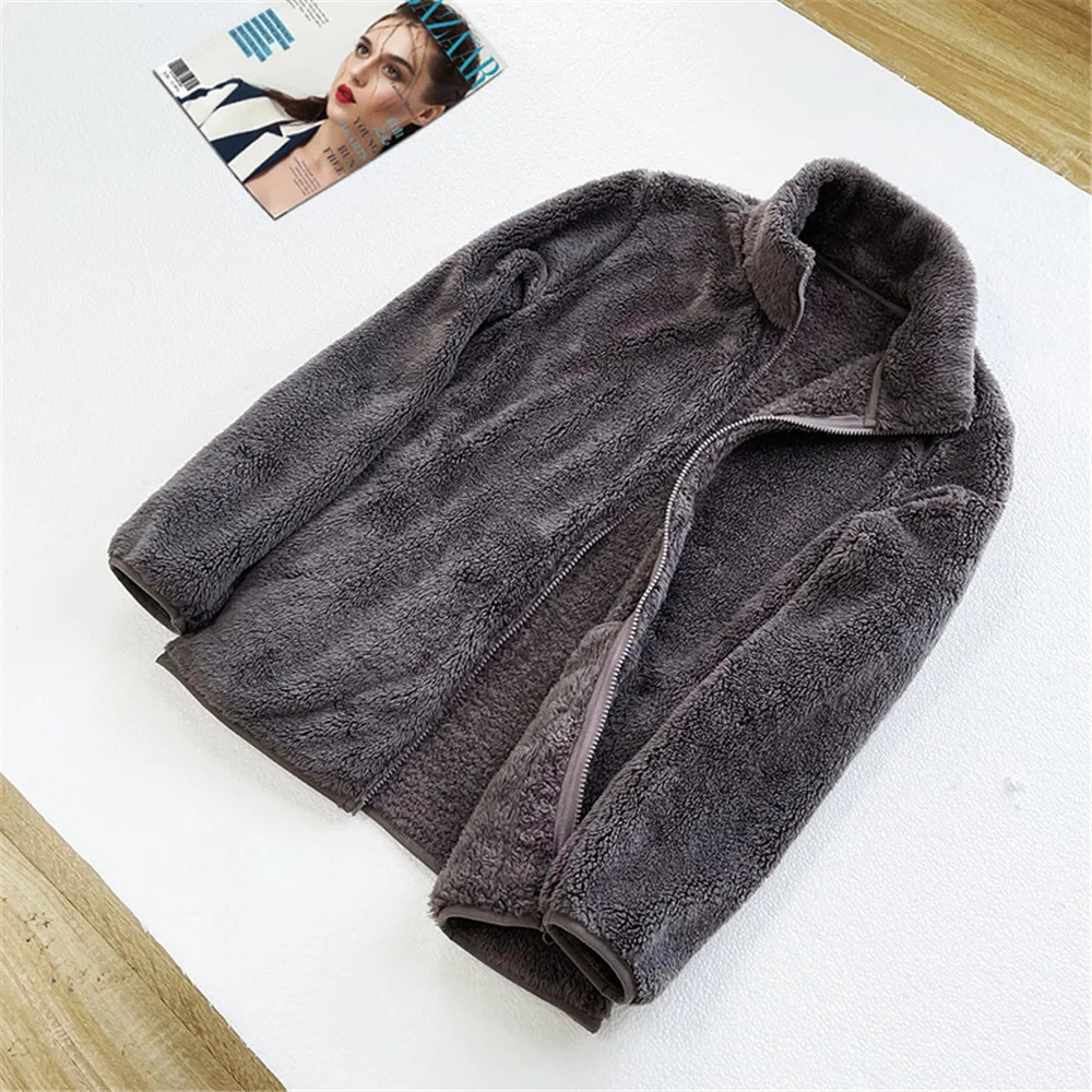 Y2Ktrend2024 Autumn/Winter Women'S Long Fleece Zipper  For Warmth Preservation, Double Sided Co