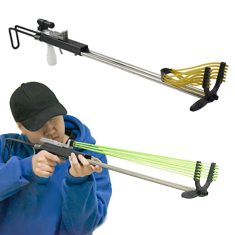 Piaoyu Slingshot, Retractable Long Rod High-Power Rubber Band Slingshot  Package with Scope, Used for Outdoor Hunting, Shooting and Fishing