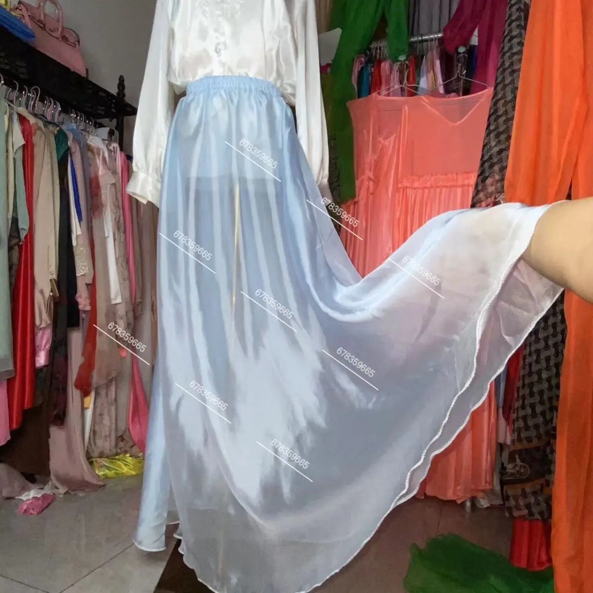 Summer Transparent Satin Sexy Women High Waist Long Skirt Yoga Sleeping Loose Bottoms