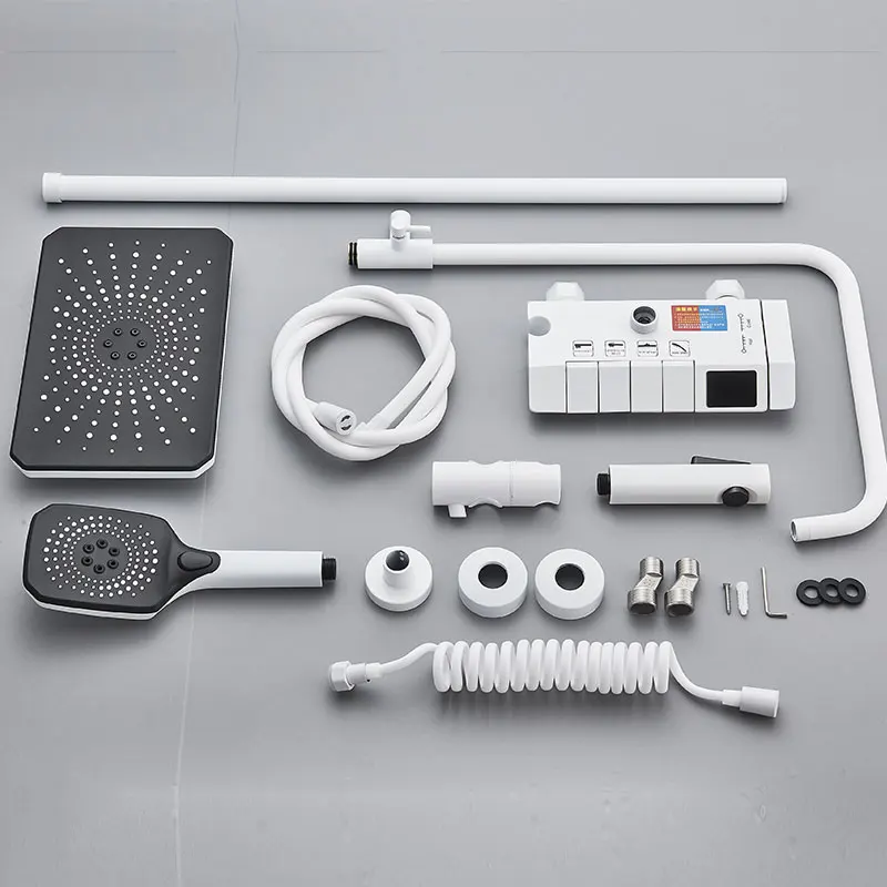 White Black Shower Faucet Set Digital Display Screen Rainfall Piano Bath Cold Hot Water Mixer Bathroom Shower Systems bathroom faucet bathroom shower faucet set