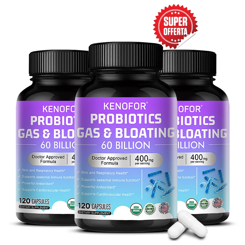 60 Billion Probiotics - Daily Digestive Gut Health Supplement for Men and Women - Helps Relieve Bloating, Constipation, Cleanse
