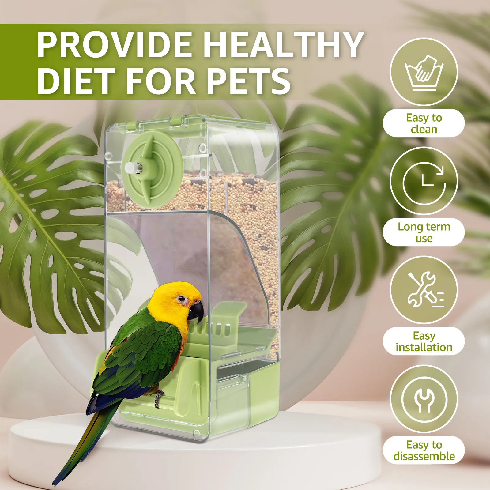 Automatic Bird Feeder No Mess Anti-spill Parrot Food Dispenser Drinker Cage Accessories Small And Medium Parakeets 550ML