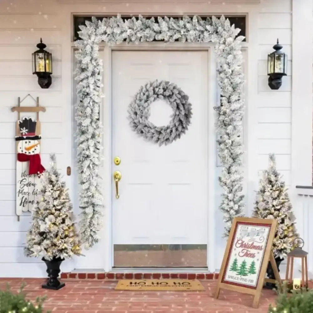 2.7M Artificial Christmas Garland PVC White Snow Cedar Velvet Rattan Simulation Flexible Pine Leaf Rattan Strip Shop Window