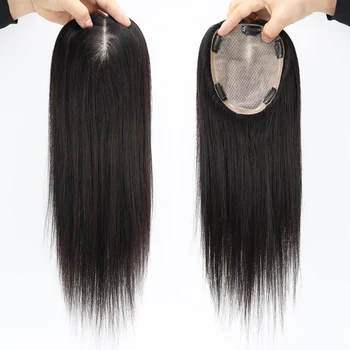 Toupet in Capelli Umani Europei Remy 15x17 CM con Base in Seta Annodato a Mano per Donne con Clip per Aspetto Naturale