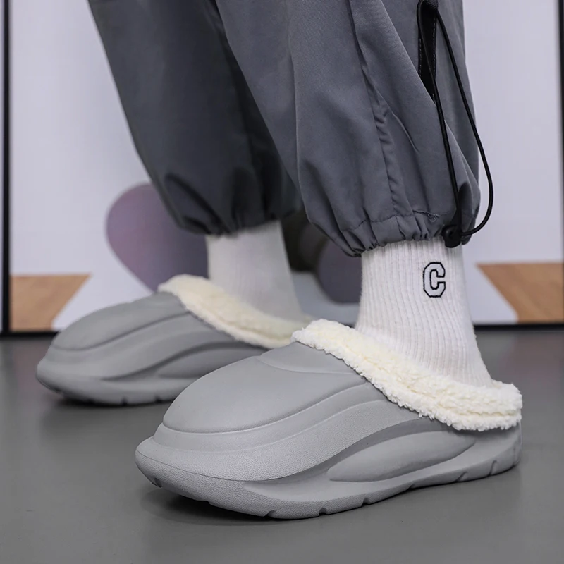 

2024 New Men Winter Slippers Waterproof Warm Home Slippers Non-Slip Women Cotton Shoes Soft EVA Couple Casual Slippers 36-45