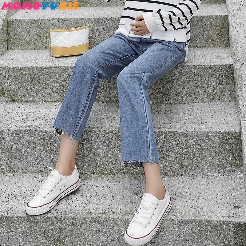 Maternity Jeans Vintgae Washed Denim Elastic Waist Belly Loose Pants Pregnant Women Clothes