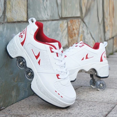 Adults Unisex Roller Skates With 4 Wheels Casual Shoes Deformation Heelys  Parkour Sneakers For Kids Rounds Children Of Running - Non-leather Casual  Shoes - AliExpress