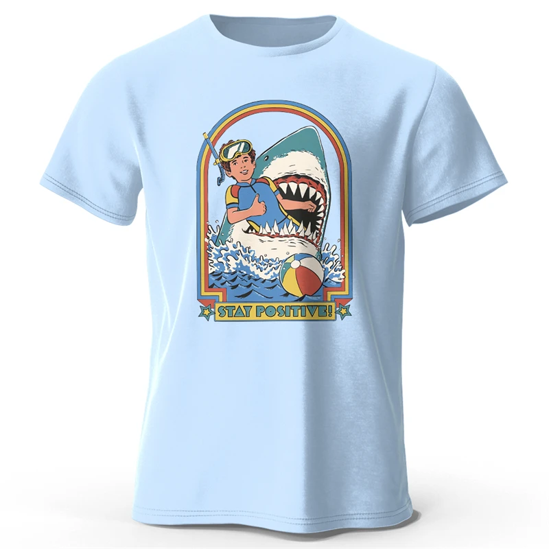 Funny Keep Positive Shark Graphic T Shirts Fashion Summer Short Sleeve ...
