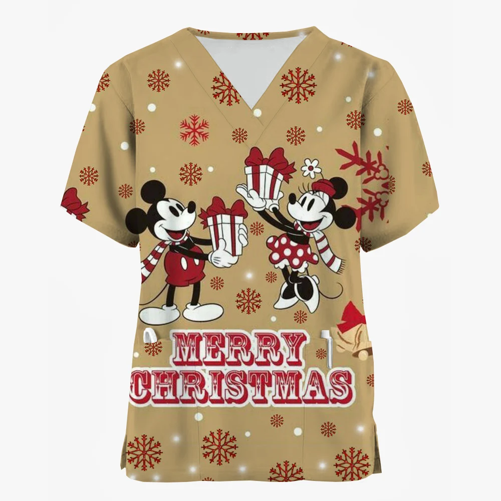 thumbnail image 1 of Blusa médica con estampado navideño de Mickey Mouse, talla 5xl, uniforme de manga corta, uniforme de médico y enfermera, blusas de trabajo para centros de revisión para niños, 1 of 5