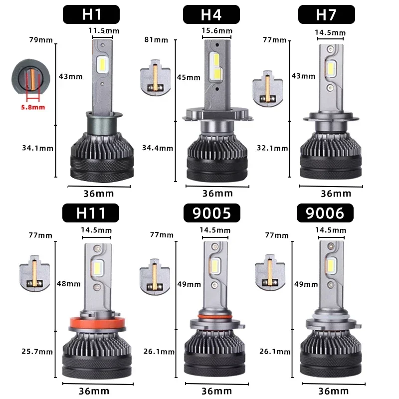 High-Performance Double Copper Tube LED Headlight Bulb, 30,000LM, 200W, Dual-Color 6000K/4300K, 12V/24V Compatibility