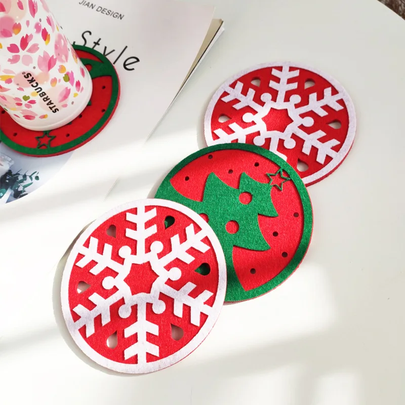 20Pcs Christmas Snowflake Shape Cup Mat Dinner Table Coasters Dish Pad Natal Natal New Year 2022 Christmas Decorations for Home
