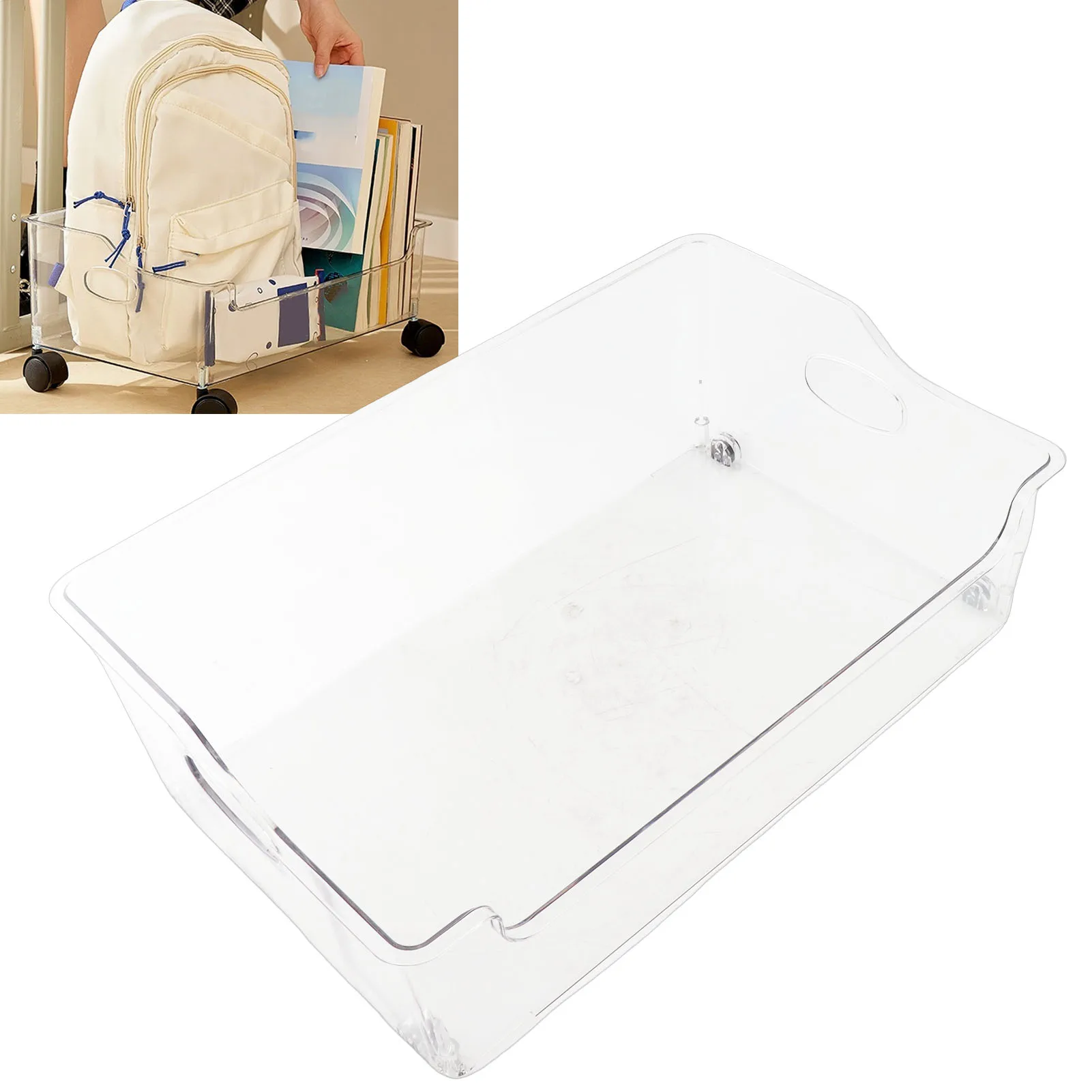 Large Open Front Storage Bin with Wheel Transparent Removable Portable Under Bed Storage Container for Snacks Books
