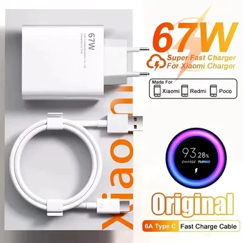 Caricabatterie da muro rapido 6A 67W per Xiaomi 10 11 12 Lite 13 14 15 Redmi Note 11T 12T 13 Pro POCO Turbo Charge con cavo di ricarica USB Type-C