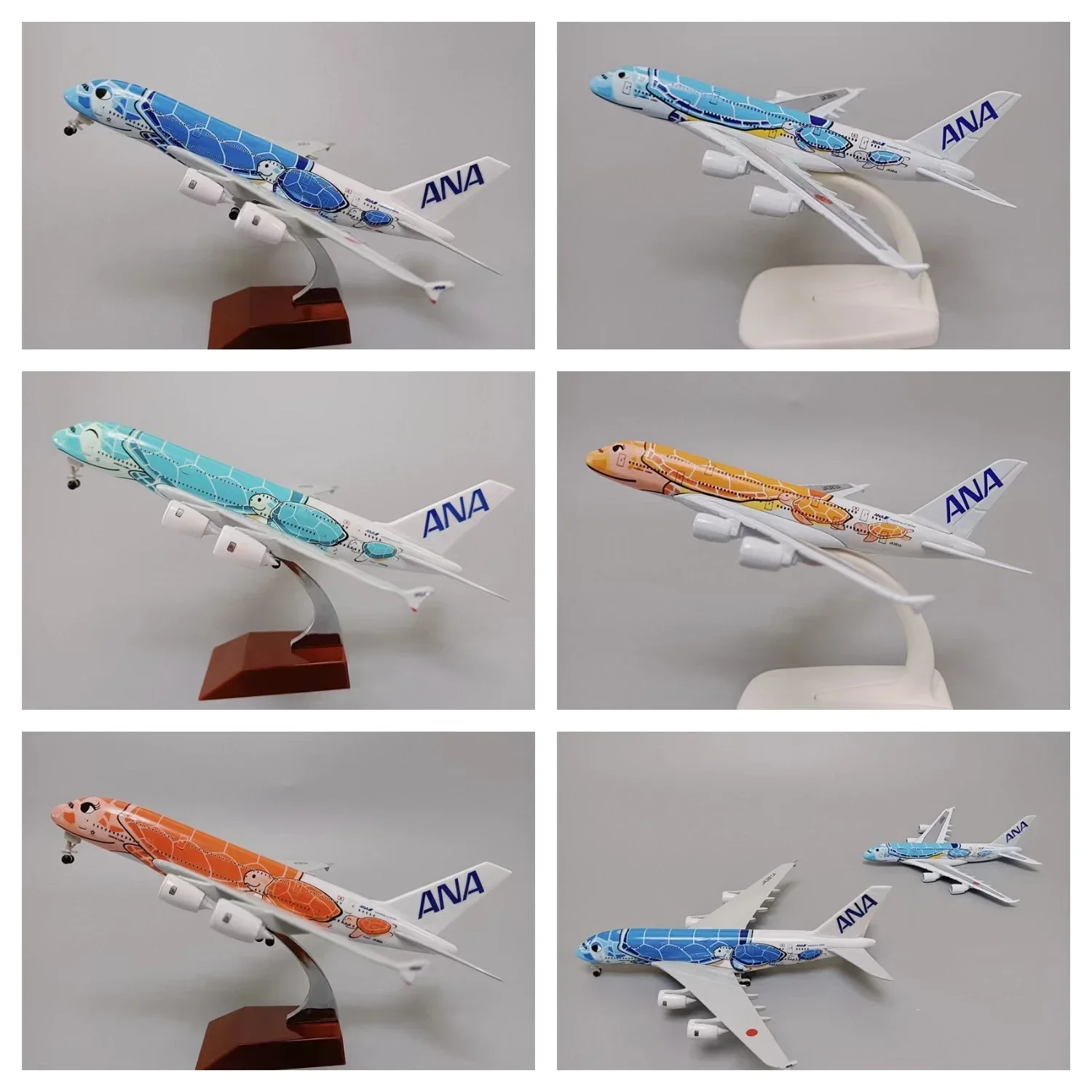 Modelo Avión A380 ANA Tortuga Azul - 1/300 Metal, 7 Pulgadas, Con Soporte, Colección O Regalo