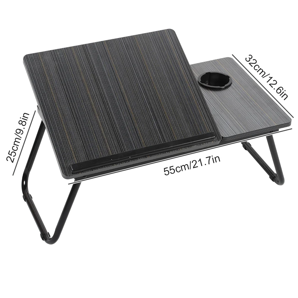Portable Bed Table For Laptop Foldable Standing Desk with Storage Drawer Portable Tilting Lap Desk for Sofa Bedside Table Tray — Color: Black