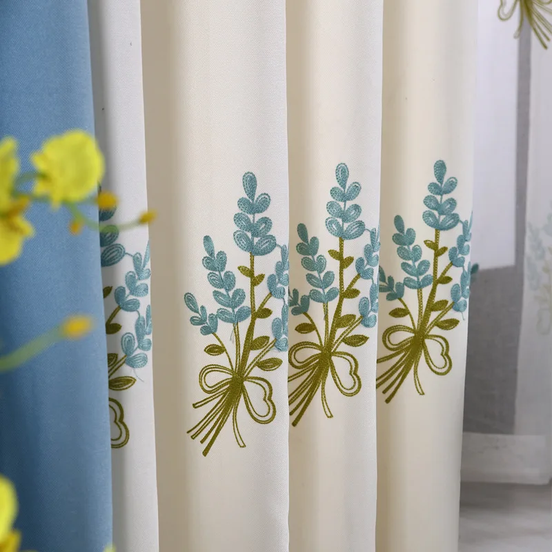 

High-grade Stitching Small Fresh Wind Embroidery Thickened Semi-shading Living Room Bedroom Bay Window Curtain Ly