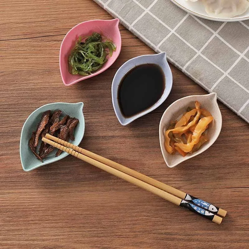 New Nordic Style Leaf Small Plate Food Grade Wheat Straw Seasoning Plate Kitchen Vinegar Bowls Soy Sauce Plates Snack Plates