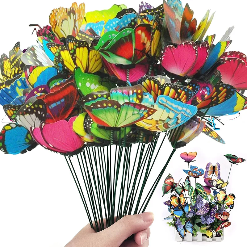 Butterfly Decoration 3D Simulation Colorful Stakes Garden Yard Planter Outdoor Decor Flower Pots 1-24Pcs/Set