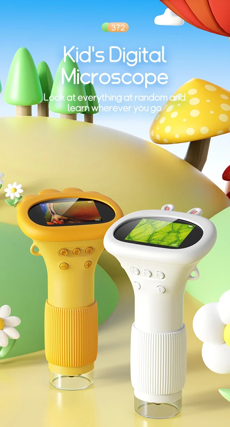 Compact kids digital microscope with screen shown in hand