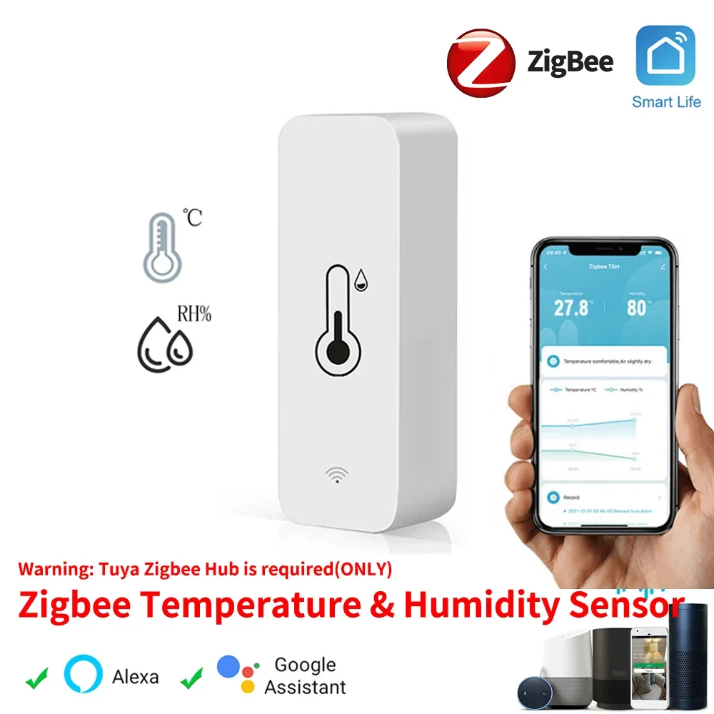 Temperature Humidity Sensor Tuya ZigBee Smart Temperature And Humidity Sensor Battery Powered for Smart Home Security Work With Alexa Google Home