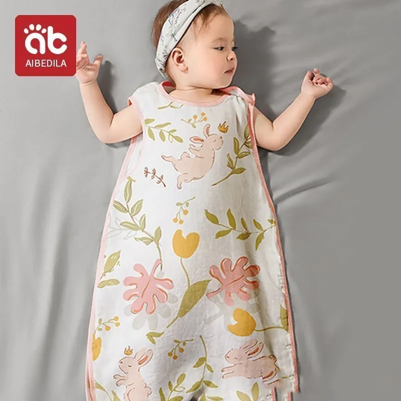 

AIBEDILA Summer Thin Baby Sleeping Bag for Baby 3 18months Sleep Sack One Piece Sleepwear Sleeveless Muslin Blankets for Babies